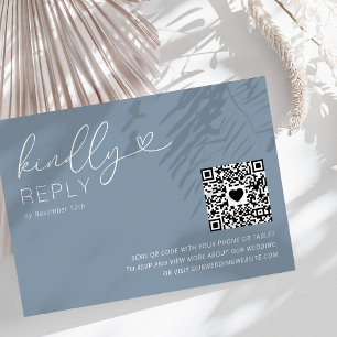 Modern QR Code Dusty Blue Wedding RSVP Card