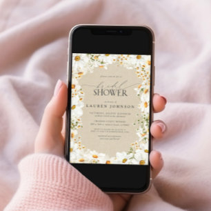 Modern QR Code Elegant Daisy Rustic Bridal Shower Invitation