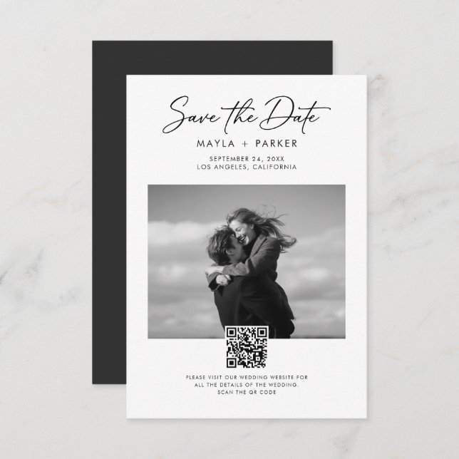Modern QR Code Elegant Photo Wedding Save the Date (Front/Back)