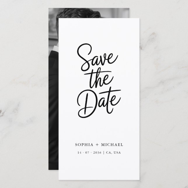 Modern QR Code Elegant Script Photo Wedding Save The Date (Front/Back)