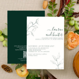 Modern QR Code Emerald Green Botanical Wedding Invitation