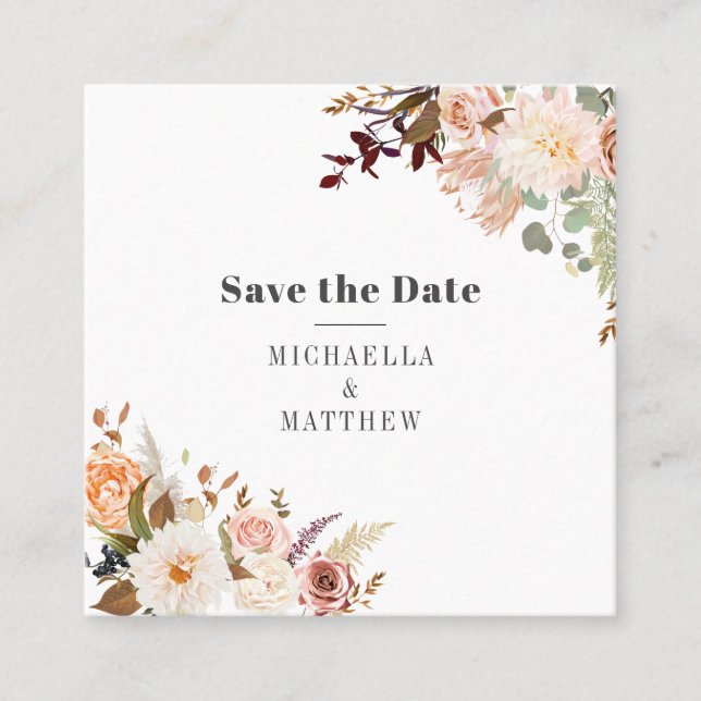 Modern QR Code Floral Save the Date Announcement (Front)