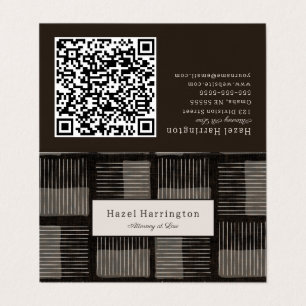 Modern QR Code Folded Business Card Black Grey