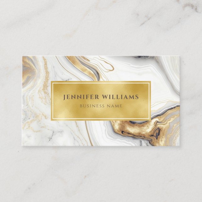 Modern QR Code Gold White Marble Elegant Business Card (Front)