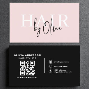 Modern QR Code Hair Stylist Blush Pink Typography Business Card