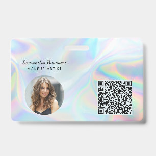 Modern QR Code Makeup Artist Employee Holographic Badge