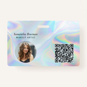 Modern QR Code Makeup Artist Employee Holographic Badge