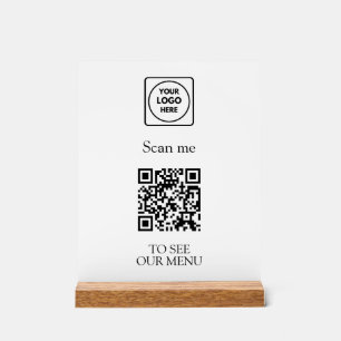 Modern QR Code Menu Custom Contactless Logo Acrylic Sign