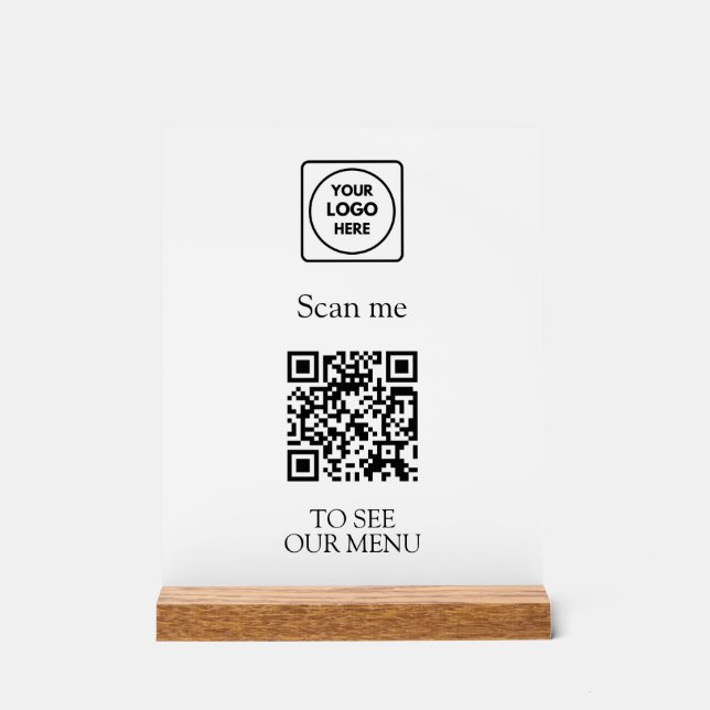 Modern QR Code Menu | Custom Contactless Logo  Acrylic Sign (Front)