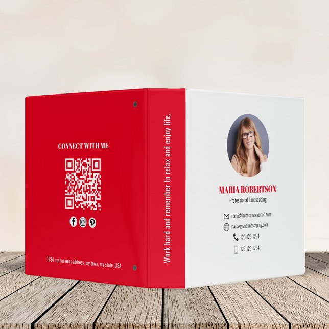 Modern QR Code Minimalist Red Business Binder (Business QR code binder with a red and white color theme. )