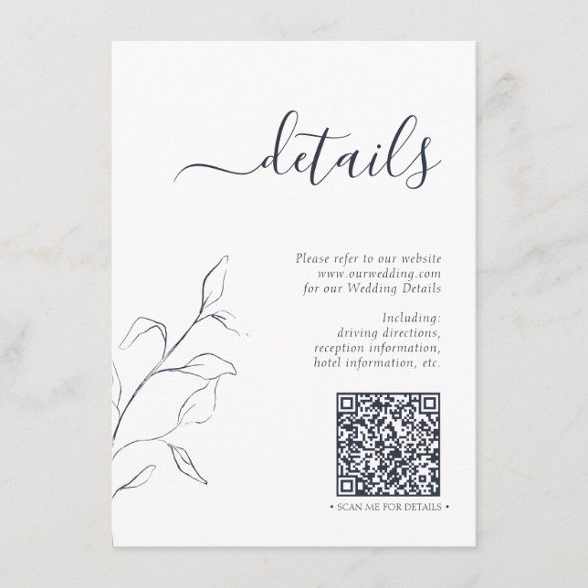 Modern QR Code Navy Blue Wedding Details Enclosure Card (Front)