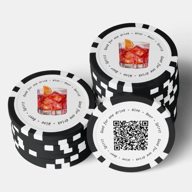 Modern QR Code Negroni Drink Voucher Poker Chips (Stack)