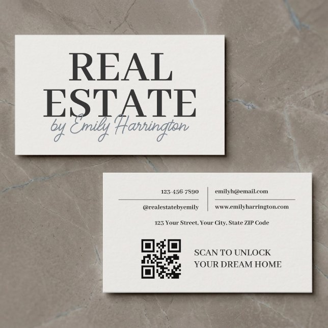 Modern QR Code Neutral Real Estate Agent Business Card (Creator Uploaded)
