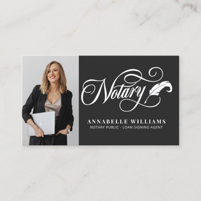 Modern QR Code Notary Photo  Business Card (Front)