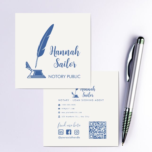 Modern QR Code Notary Public Loan Signing Agent  Square Business Card (Creator Uploaded)