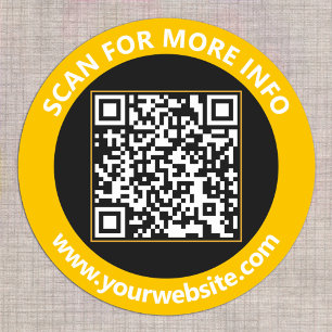 Modern QR Code personalized Text Gold Black White Classic Round Sticker