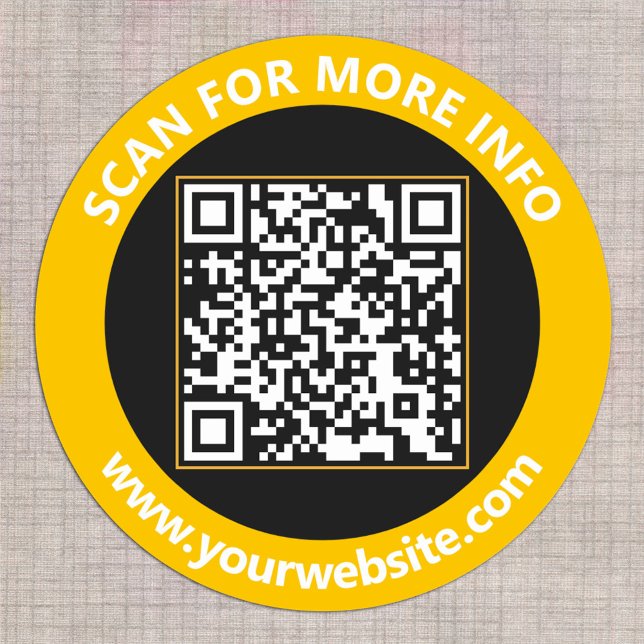 Modern QR Code personalized Text Gold Black White Classic Round Sticker (Creator Uploaded)