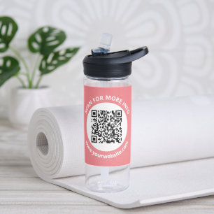 Modern QR Code, personalized Text, Pink & White Water Bottle