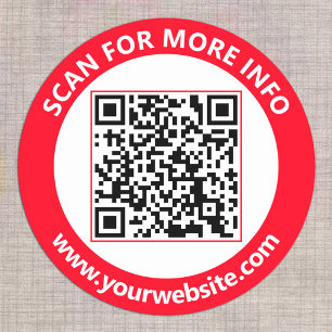 Modern QR Code personalized Text Red White Black Classic Round Sticker