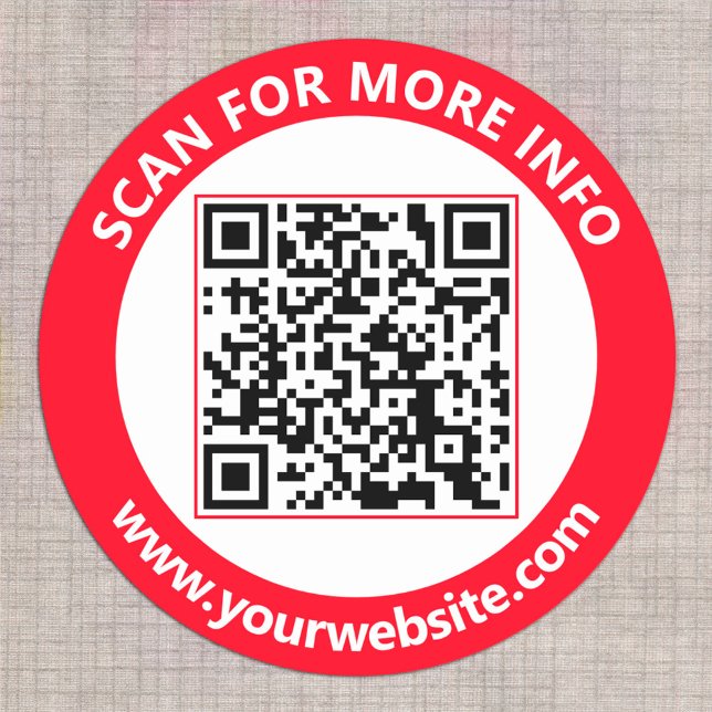Modern QR Code personalized Text Red White Black Classic Round Sticker (Creator Uploaded)