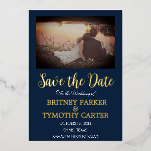 Modern QR Code Photo Calligraphy Navy Blue Wedding