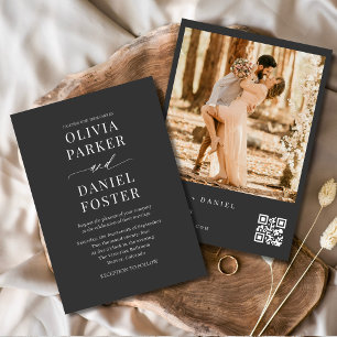 Modern QR Code Photo Charcoal Elegant Wedding Invitation