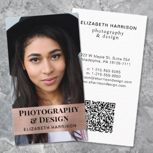 Modern QR Code Photo Rose Gold Business Card
