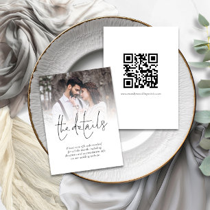 Modern QR Code Photo Wedding Details Enclosure Car Card