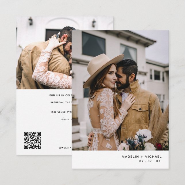 Modern QR Code Photo Wedding Invitation (Front/Back)