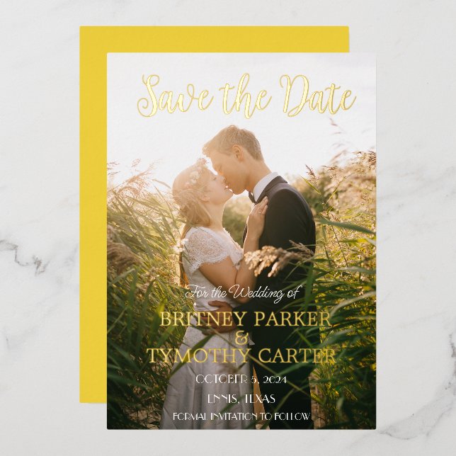 Modern QR Code Photo Yellow Script Wedding (Front/Back)