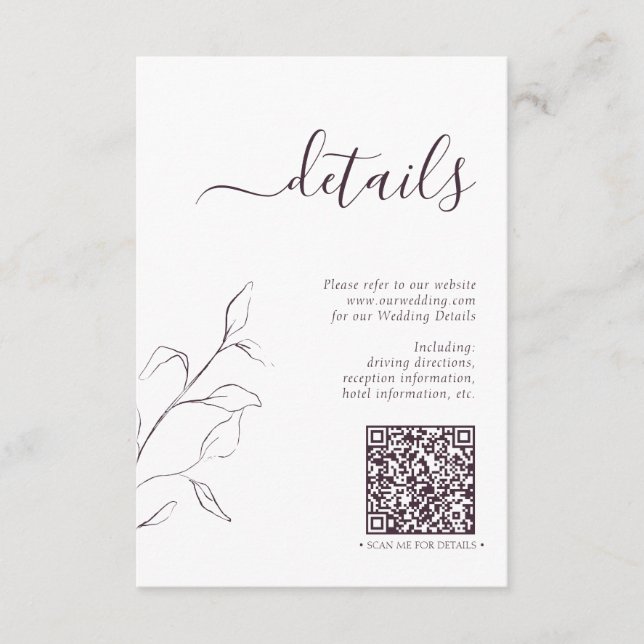 Modern QR Code Plum Purple Wedding Details Enclosure Card (Front)