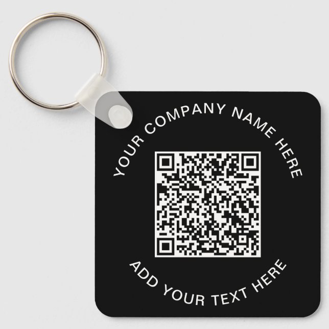 Modern QR Code Promotional Black Keychain (Front)