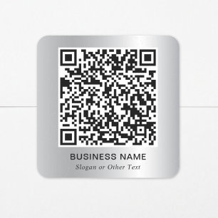 Modern QR Code Promotional Silver Square Sticker