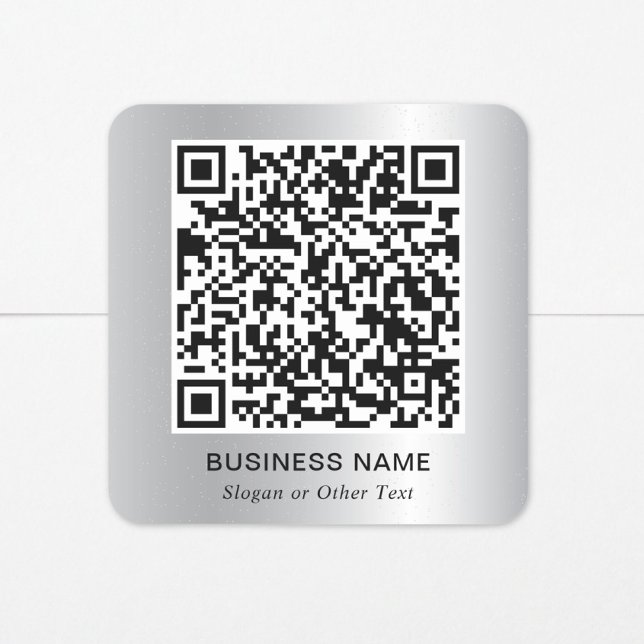 Modern QR Code Promotional Silver Square Sticker (Modern QR Code Promotional Silver Square Sticker)