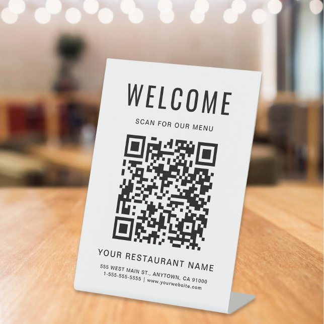 Modern QR Code Restaurant Menu Tabletop Pedestal Sign (Creator Uploaded)