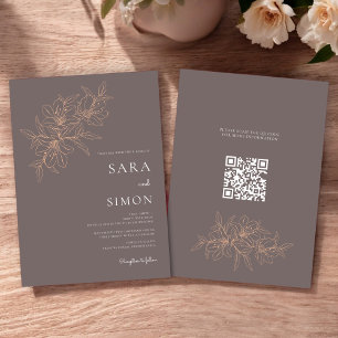 Modern qr code rustic peach  floral Invitation