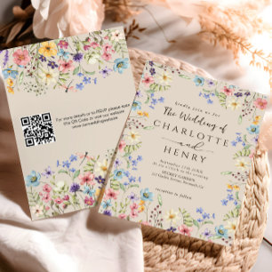 Modern QR Code Rustic Simple Wildflower Wedding Invitation