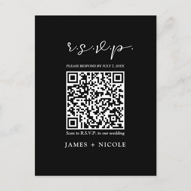 Modern QR Code Scannable Wedding R.S.V.P. Reply  Postcard (Front)