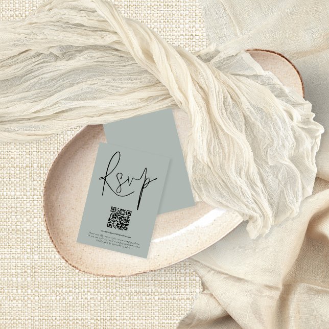Modern QR Code Script Wedding Light Sage RSVP Card (Creator Uploaded)