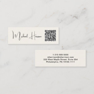 Modern QR Code Signature Script Cream Mini Business Card
