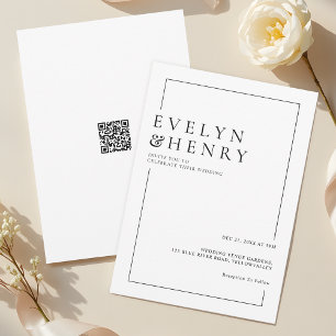 Modern QR Code Simple Black Line Wedding Invitation