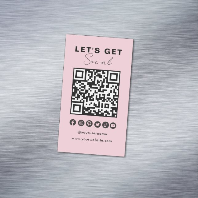 Modern QR Code Social Media Connect With Us Magnetic Business Card (In Situ)