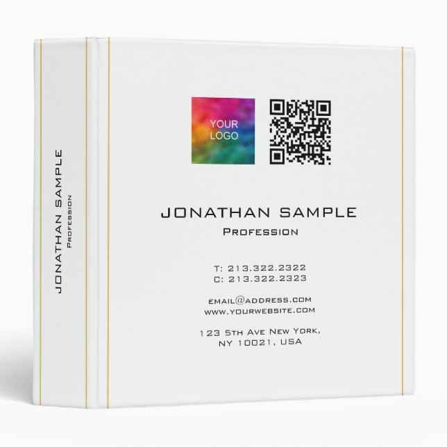 Modern QR Code Upload Corporate Logo Professional Binder (Front/Spine)