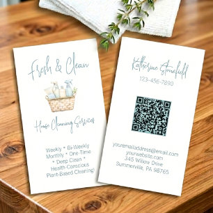 Modern QR Code Vertical House Cleaning Services Business Card