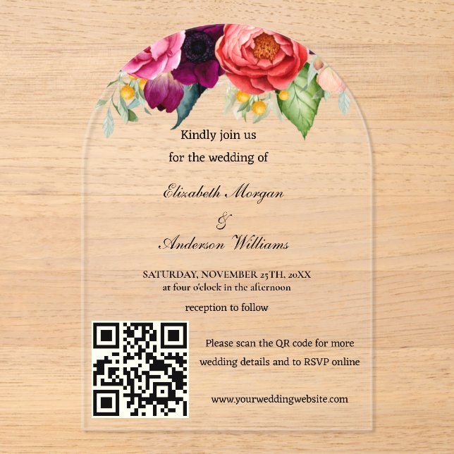 Modern QR Code Wedding  Acrylic Invitations (Front)
