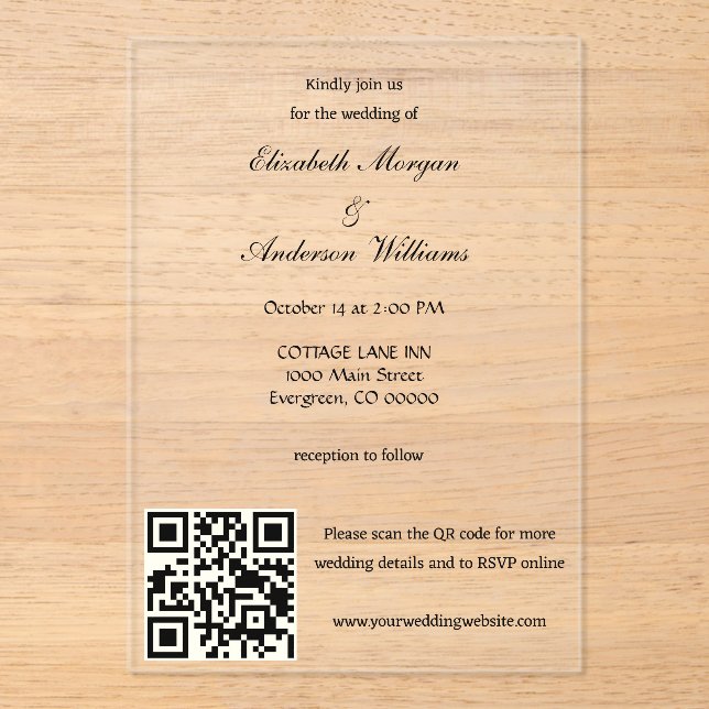 Modern QR Code Wedding  Acrylic Invitations (Front)