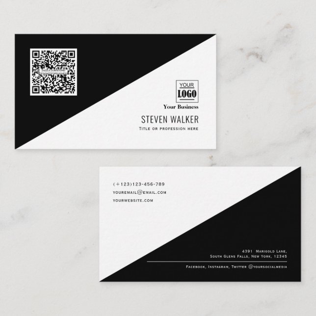 Modern QR code with logo clean minimal corporate Business Card (Front/Back)
