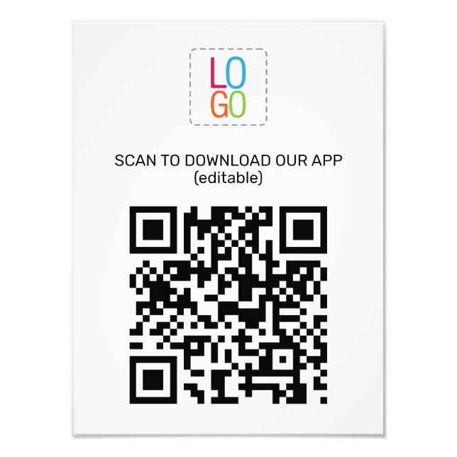 Modern QR Code & Your Business Logo Simple Photo Print (Front)