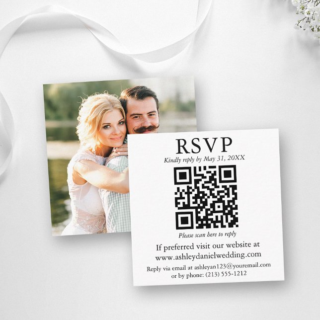 Modern QR Photo Wedding RSVP Enclosure Card (Customize to change text size or text style.)