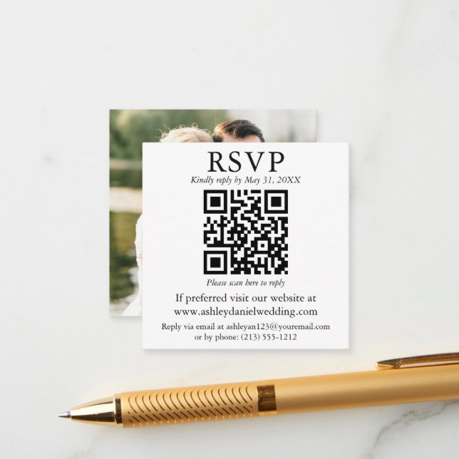 Modern QR Photo Wedding RSVP Enclosure Card (Front/Back In Situ)
